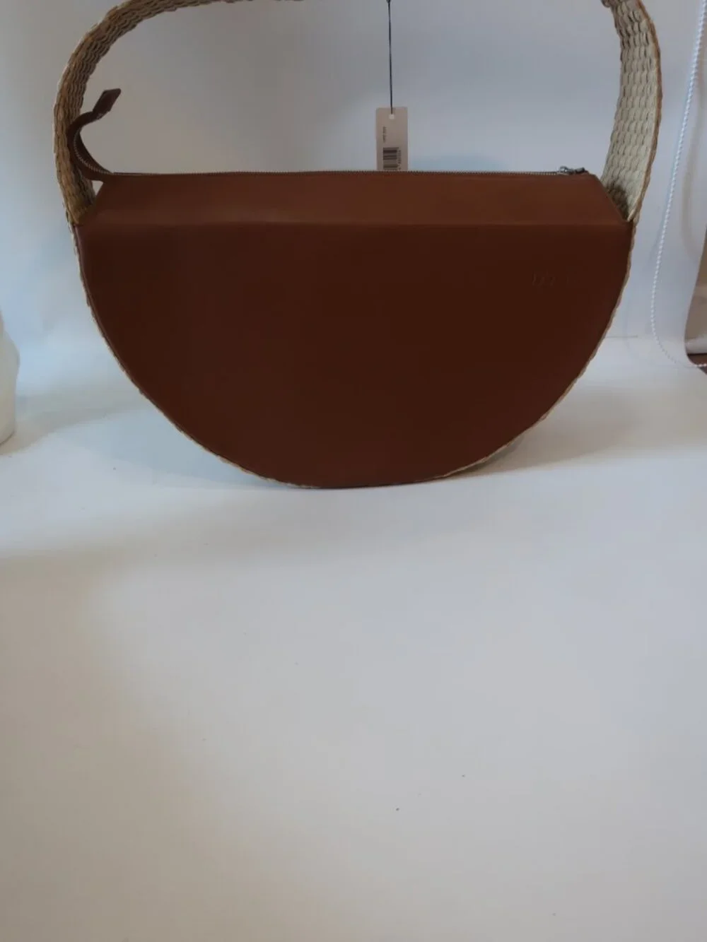 NWT Womens MAM Brown Natural Raffia Leather UF0 205 Large Round Shoulder Handbag